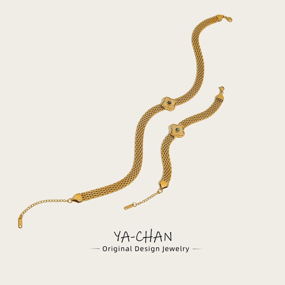 YACHAN 18K Plated Gold Stainless Steel Coarse Chains Necklace for Women Flowers Natural Stone Chain Bracelet Necklaces Jewelry