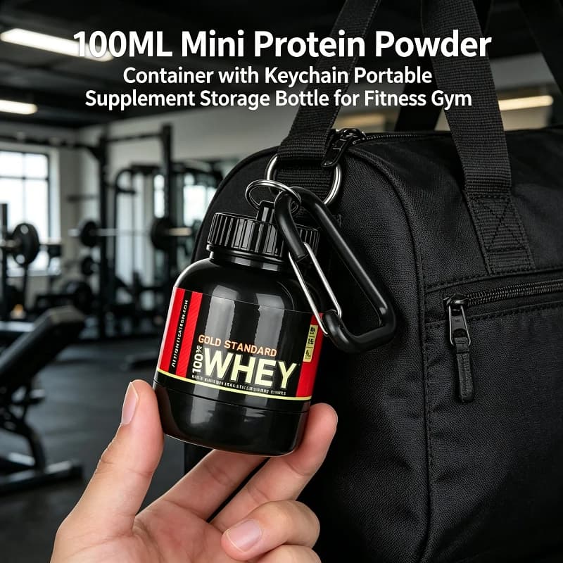 Contenitore Portatile per Proteine in Polvere da 100ML, Mini Bottiglia Ermetica con Portachiavi, Scatola per Integratori Sportivi da Palestra