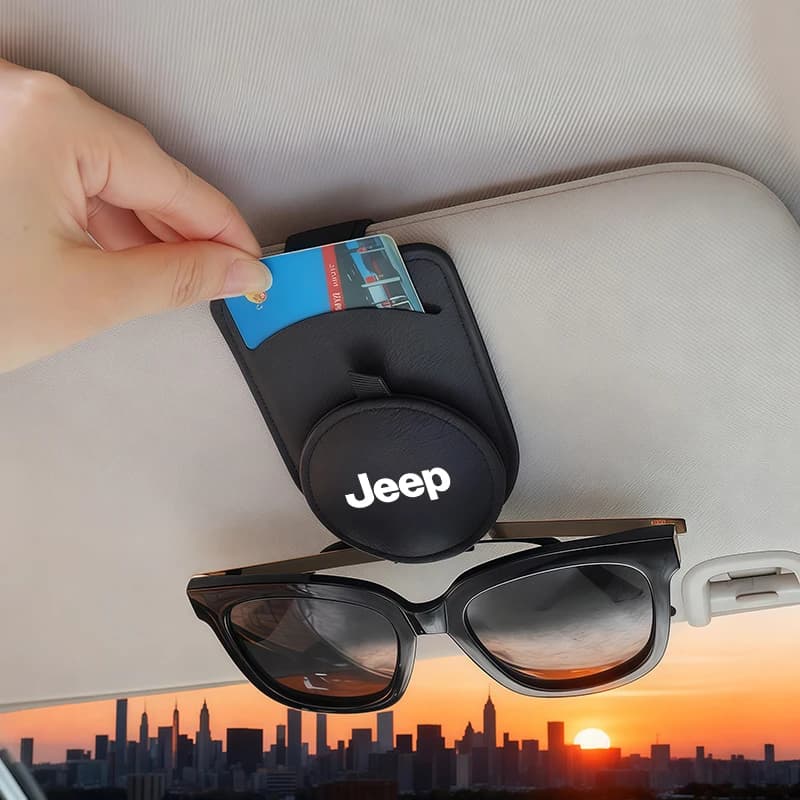 Clip per occhiali da sole in pelle per auto, scatola portaoggetti per Jeep Wrangler Grand Cherokee Avenger Compass Wagoneer Gladiator Patriot