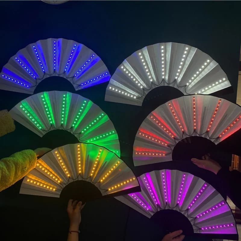 Bar FaninsGlowing Disco Fan Trendy Festival di musica elettronica Party Performance Prop Ventilatore pieghevole lampeggiante