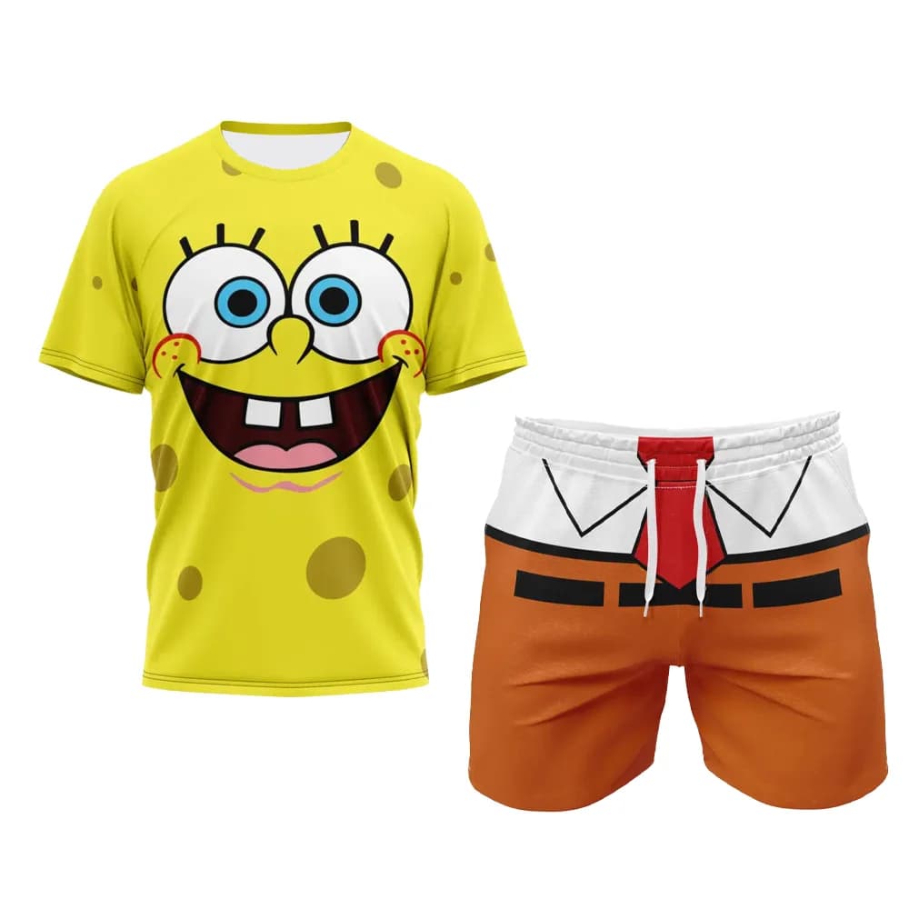 Set Estivo Casual da Uomo SpongeBob SquarePants: T-Shirt a Maniche Corte e Pantaloncini con Collo Rotondo