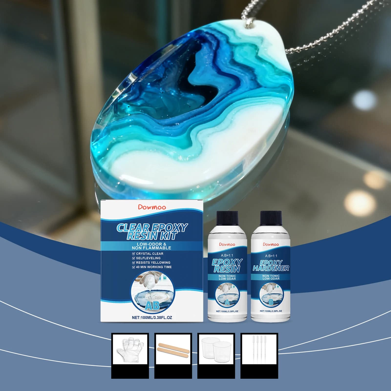 Resina Epossidica Trasparente per Cristalli Fai-da-Te, Rapporto di Miscelazione 1:1, Kit Resina per Colata, Resina Trasparente A+B, Stampi in Silicone per Arte, Gioielli e Artigianato