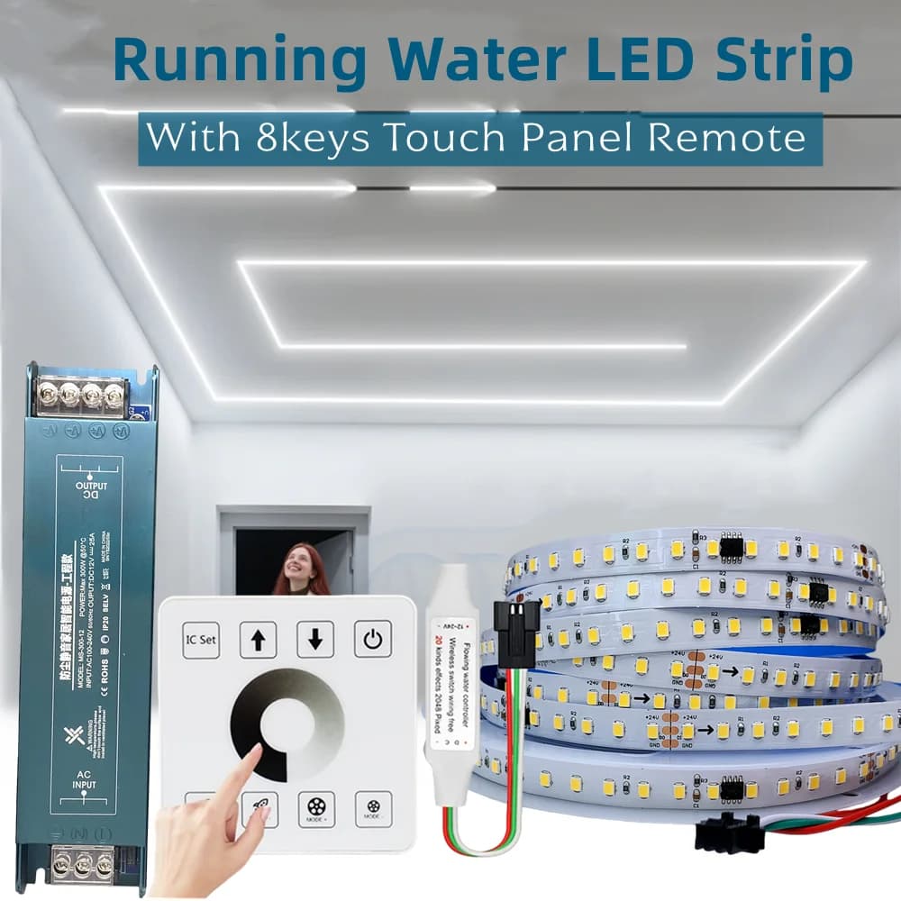 Striscia LED con Effetto Acqua Corrente WS2811 24V 120 LED/m SMD, Nastro LED Sequenziale con Controller Touch RF