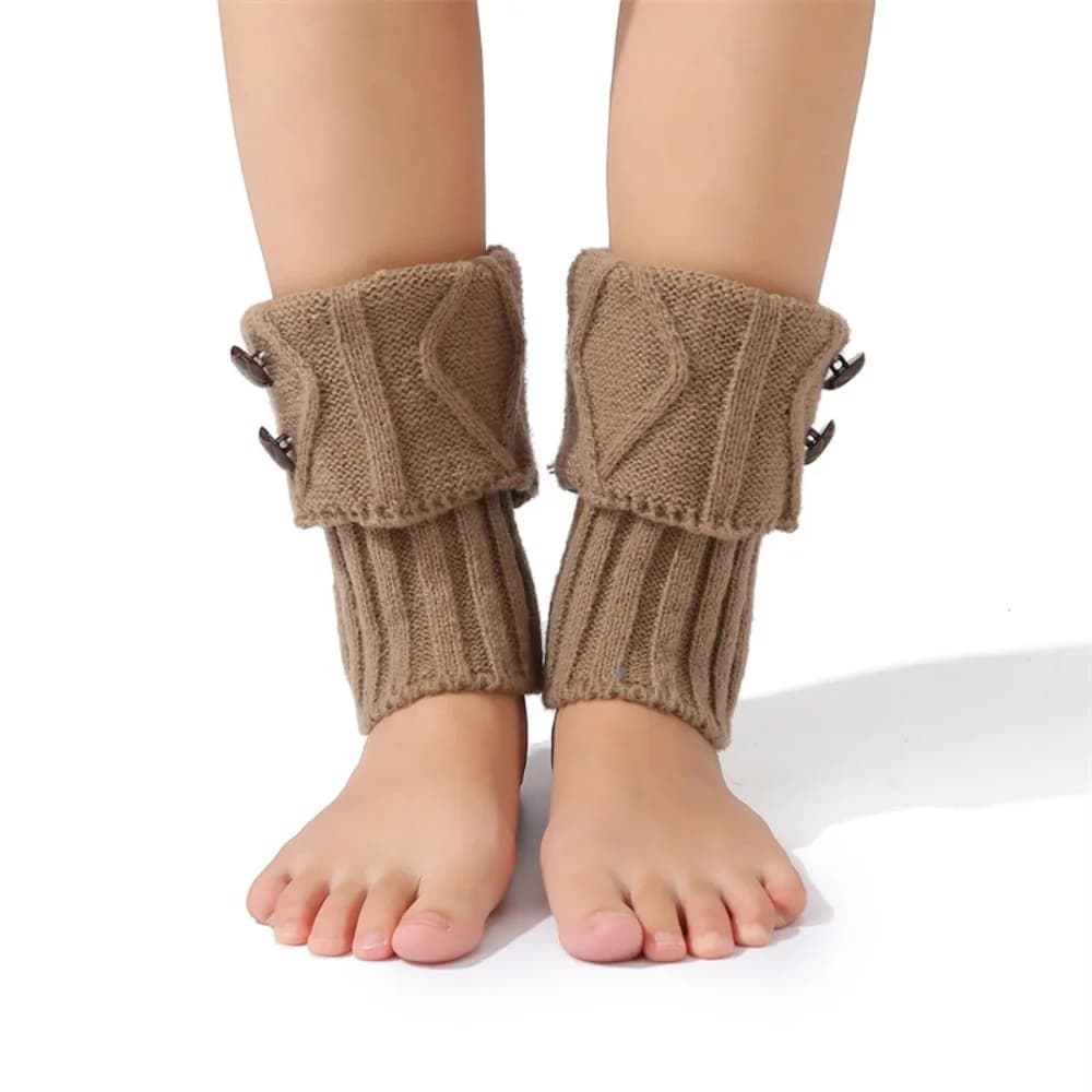 New Thermal Knitted Leg Warmer Buttons Crochet Loose Short Leg Warmers Pure Color Boot Cover Autumn Winter
