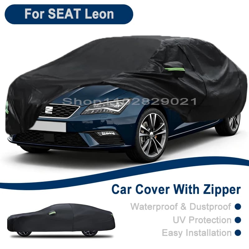 Telo Copriauto Completo per Esterni per SEAT Leon - Design con Cerniera Laterale, Impermeabile, Antipolvere, Protezione Solare