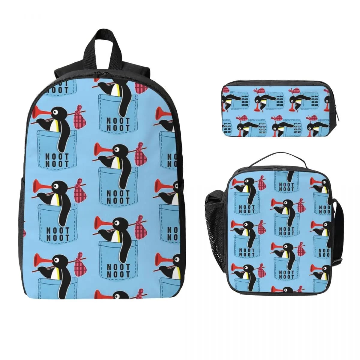 Angry Pingu Noot Noot Pocket Zaino ufficiale Merch Studente Ragazzi Ragazze BookBag Borsa da scuola Borsa da pranzo isolata 3ps Astuccio