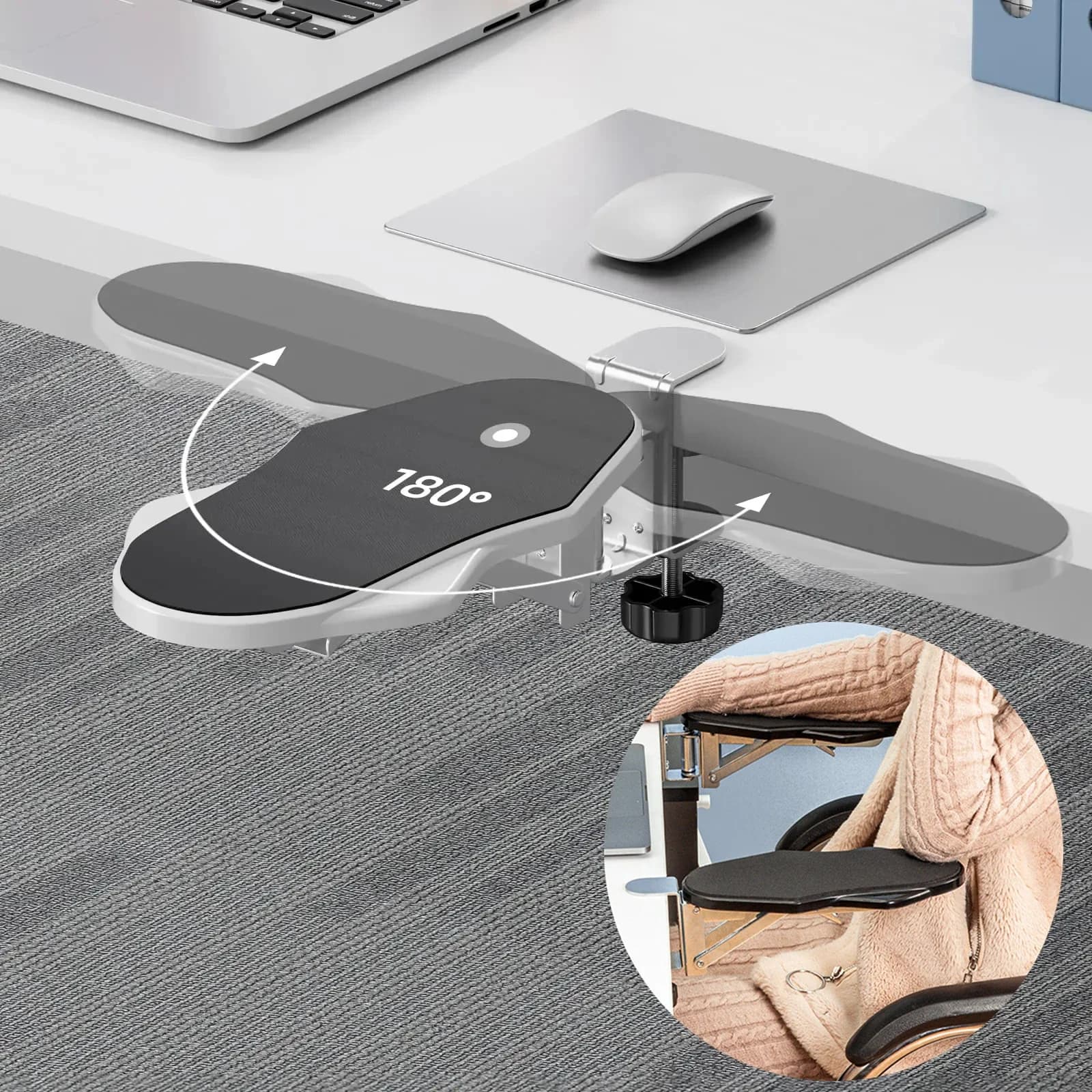 ftvae Supporto per bracciolo da scrivania per computer Supporto per poggiapolsi ergonomico pieghevole per prolunga per bracciolo per tastiera Supporto per tappetino per mouse rotante R