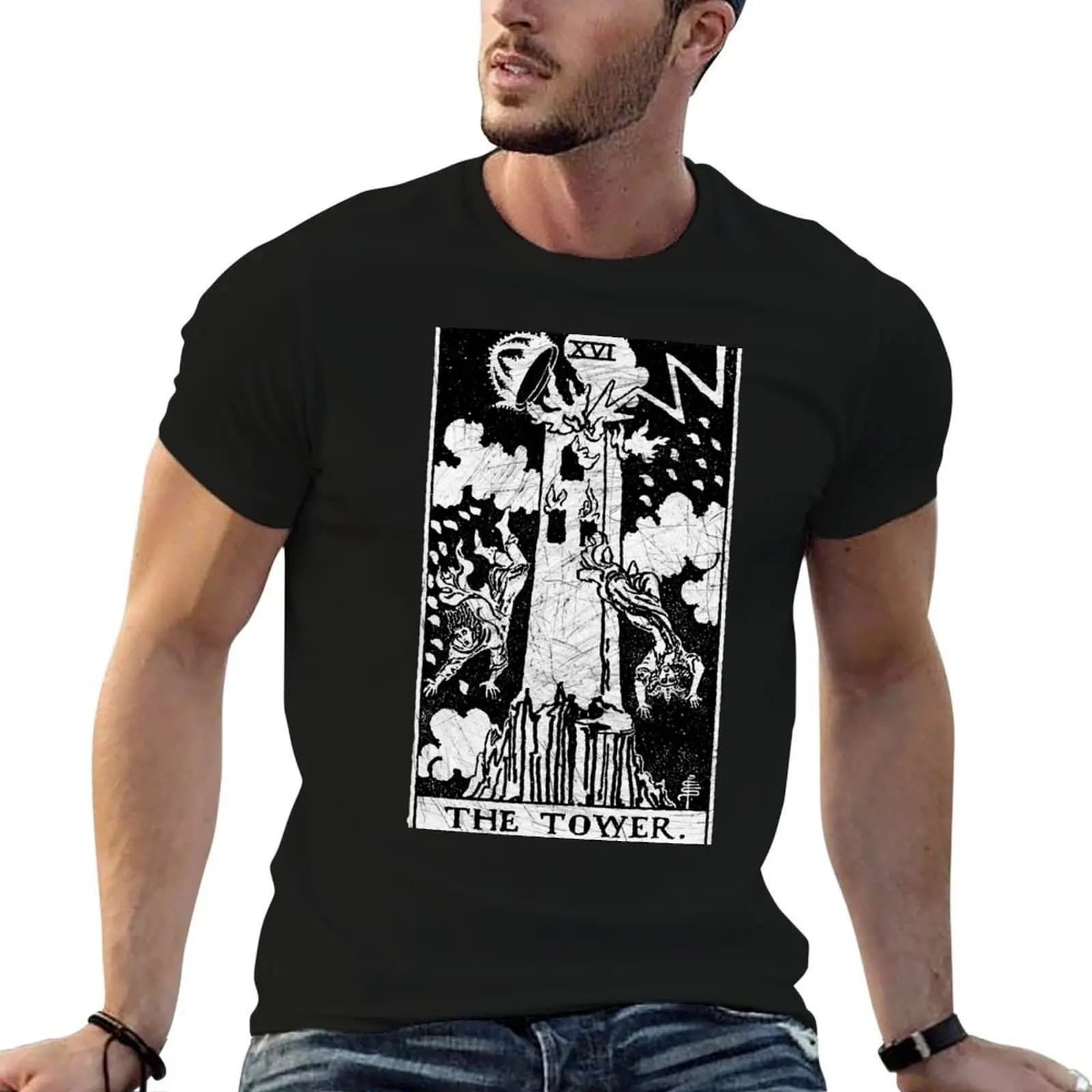 La Carta dei Tarocchi La Torre - Grandi Arcani - predizione del futuro - T-shirt occulte, t-shirt anime, t-shirt oversize essenziali