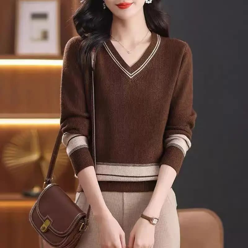 Ropa Mujer Nuovo scollo a V manica lunga maglieria top donna primavera autunno pullover corto maglione lavorato a maglia sottile abbigliamento donna di lana