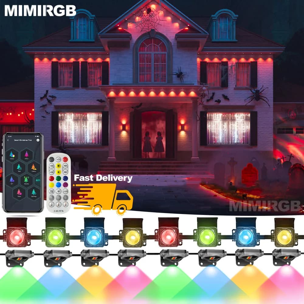 45M 90LED Luce esterna permanente Luce per grondaia di Halloween con telecomando APP Alexa Assistente Google per la decorazione domestica di Natale