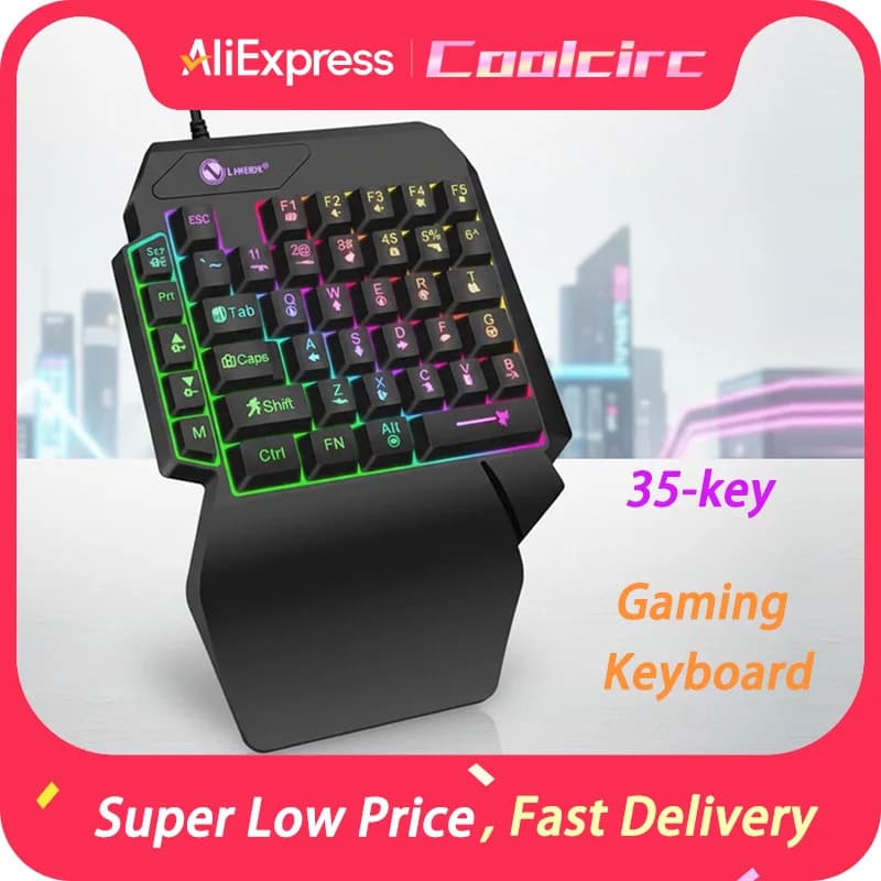 COOLCIRC 35 tasti USB Mini tastiera da gioco luminosa a mano singola Supporto per mano larga Tappo chiave a gradini per laptop PC desktop Smartphone