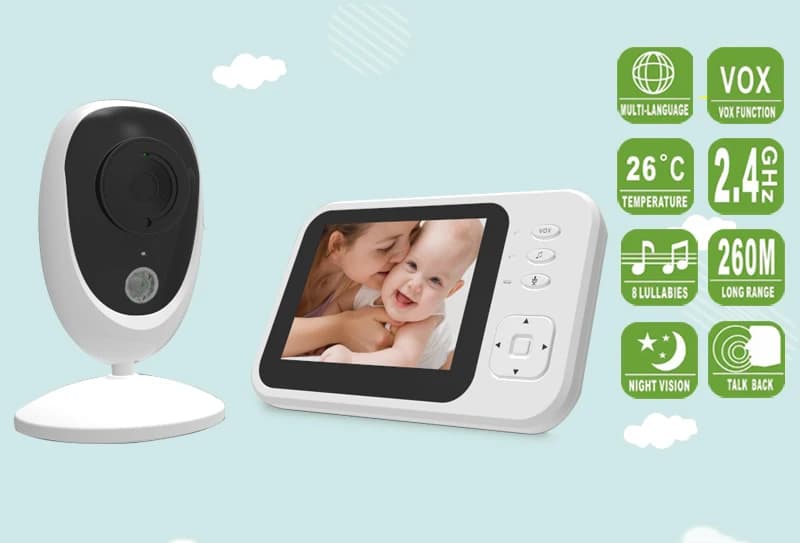 Schermo IPS da 3,2 pollici Monitoraggio della temperatura Citofono Baby Monitor Visione notturna IR VOX BabySitter Camera