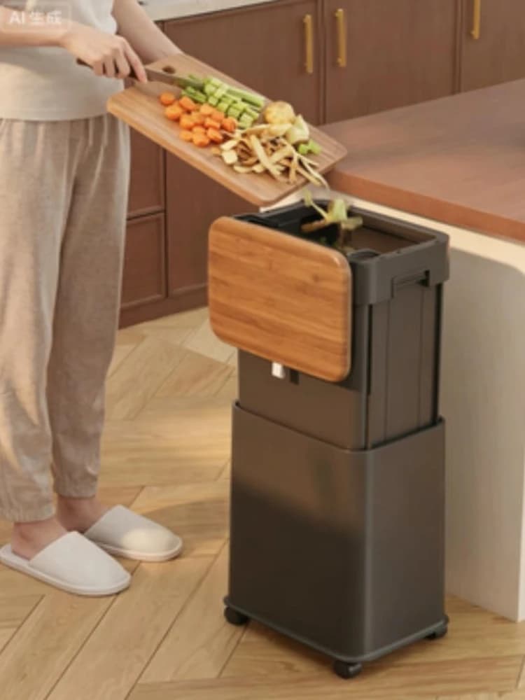 Kitchen Trash Can Liftable with Lid Waste Bins Household Trash Can 20 Liters Bathroom Supplies Anti-Odor Recycling Wastebasket