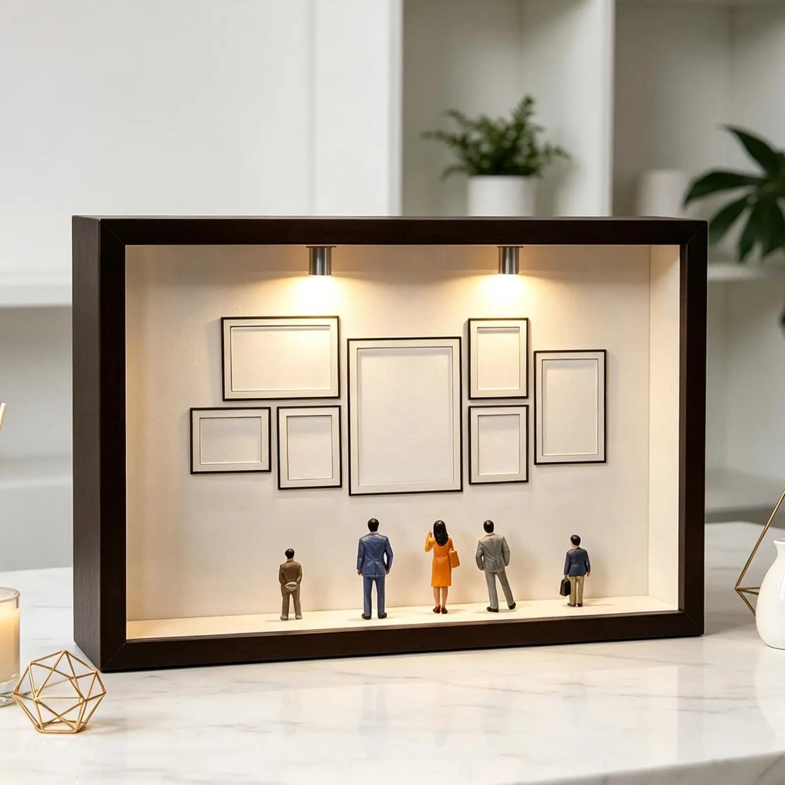 DIY Museum Box with Light Silhouette Case With 7 Small Picture Holders And 8 Figures Miniature Museum Of Us Photo Frame
