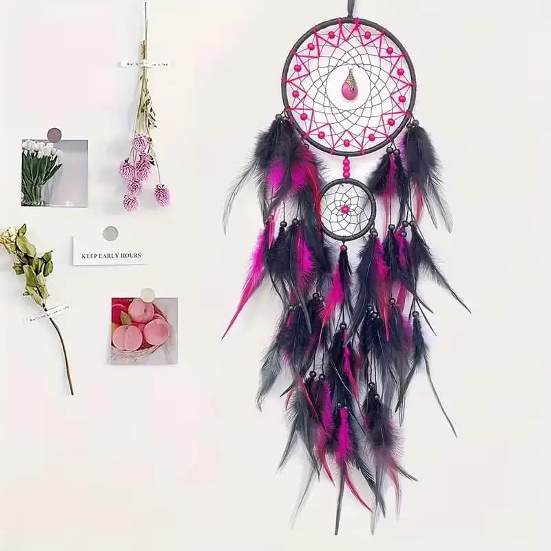 Hand-woven Dreamcatcher Wind Chimes, Adorned With Artificial Feathers And Crystals, Exquisite Wall Decoration