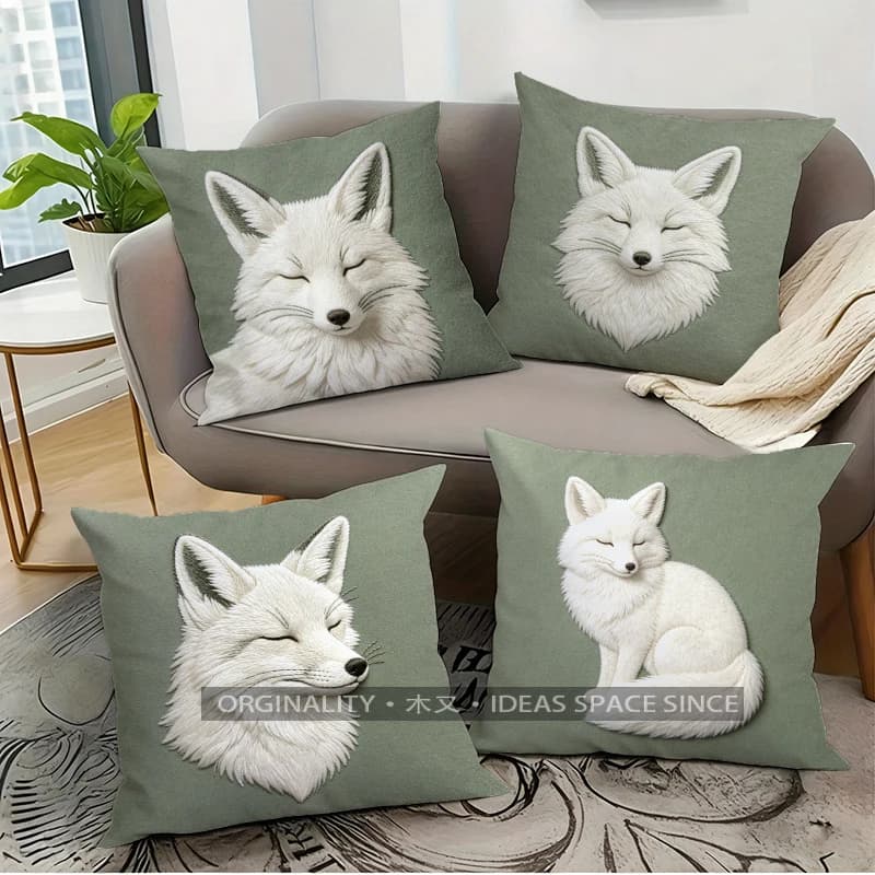 Cozy Embossed White Fox Print Throw Pillow Covers Pattern Cushion Cover Suitable for Sofa Bedroom Car Pillow Cover