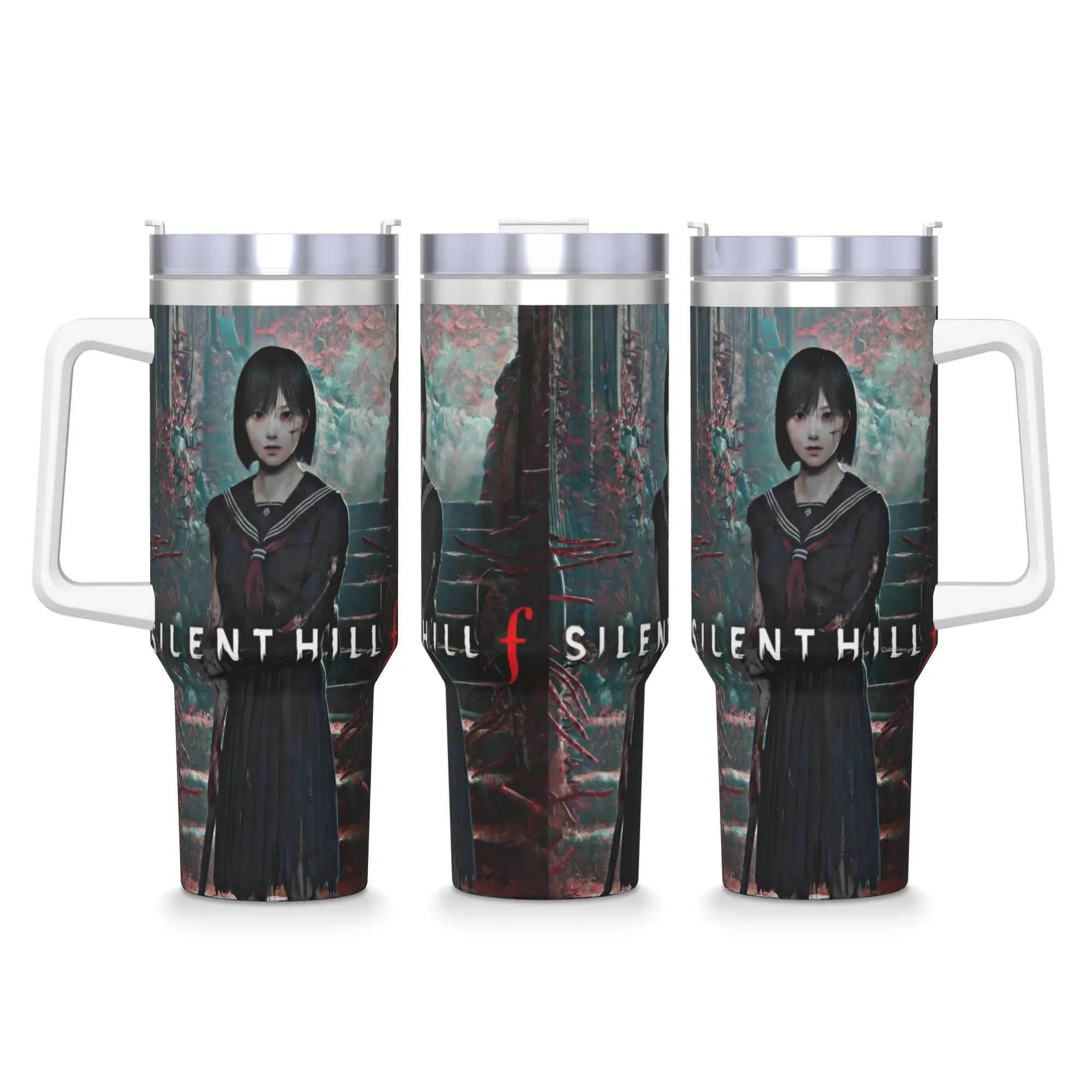 Silent Hill F Gioco Hinako Bicchiere in acciaio inossidabile Tazza termica da guida con cannucce e coperchio Tazze per auto da 40 once Bevande calde Bottiglia d'acqua
