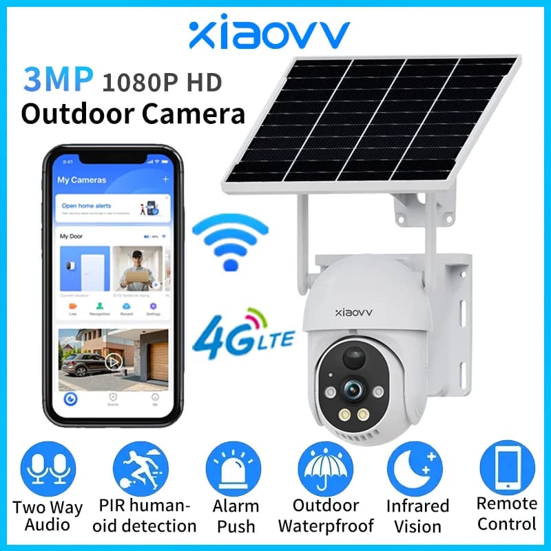 XIAOVV Wireless Solar Camera 4G WiFi external camera double lens PIR automatic tracking CCTV TV security camera