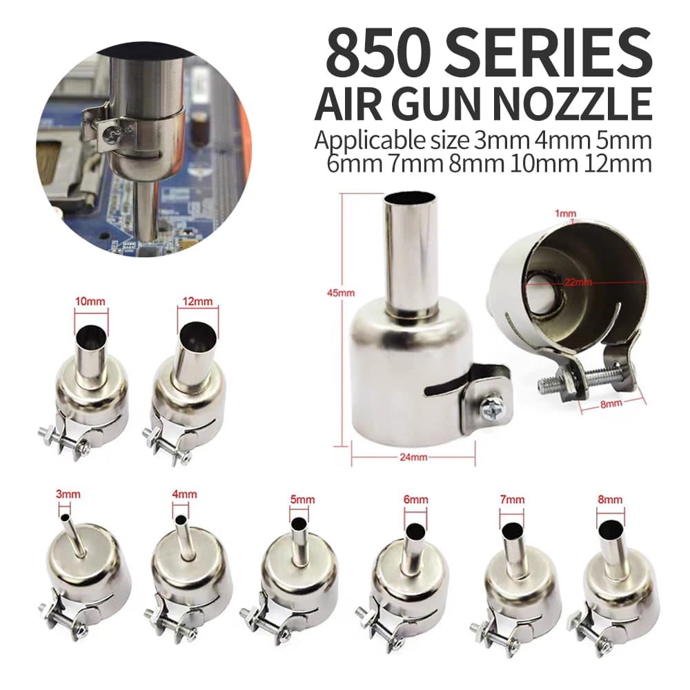 Ugello dritto per pistola ad aria calda serie 850 3mm/4mm/5mm/6mm/7mm/8mm/10mm/12mm per saldatura strumenti ugelli pistola ad aria di riparazione BGA