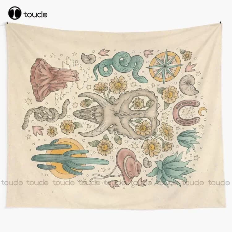 The Desert Sunflowers | Dinosaur Southwest Adventure Art | Natural History Explorer Tapestry Designer Tapestry Wall Covering