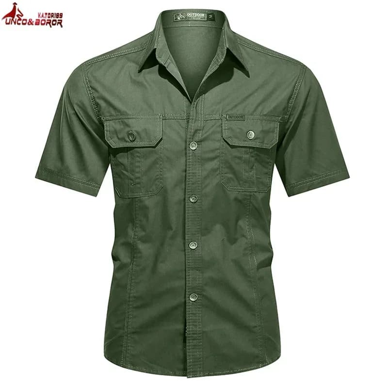 Estate Streetwear bottone da uomo in puro cotone Polo militare camicia da uomo manica corta Business Casual Golf Cargo camicie abbigliamento