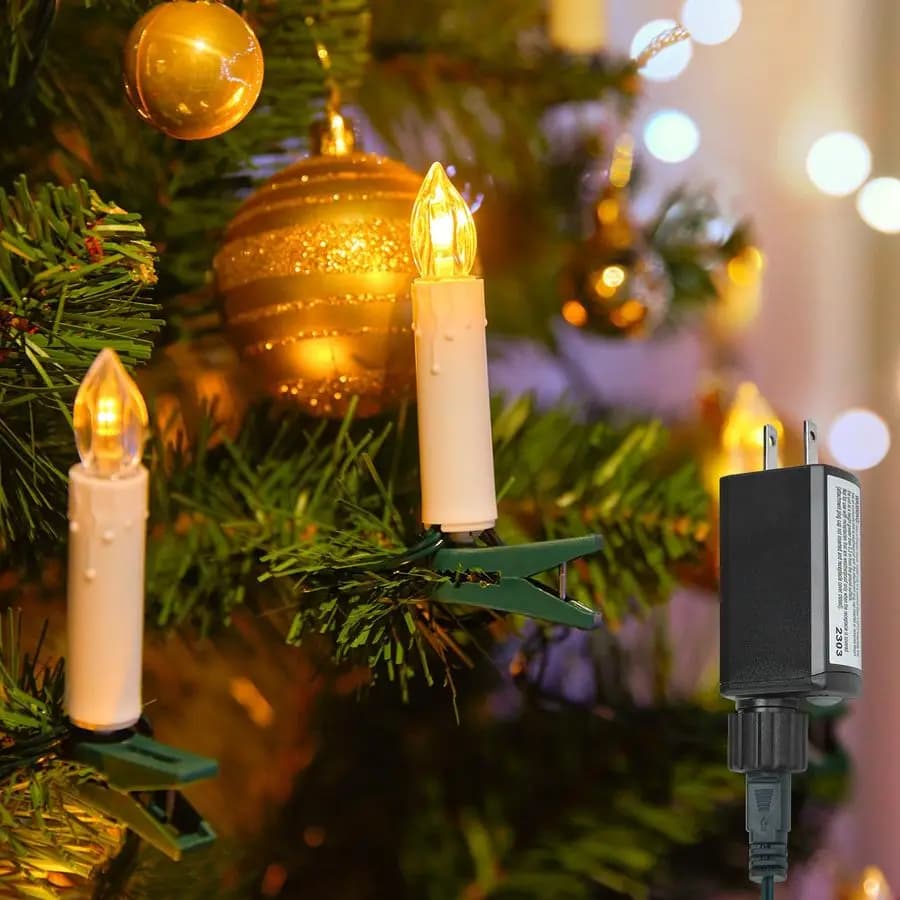 Candle Light String for Plug-in Tree, 50 LED Flameless Candle Lights With Clip, 48 Foot Sparkling Candle Lights For Festive Christmas Tree