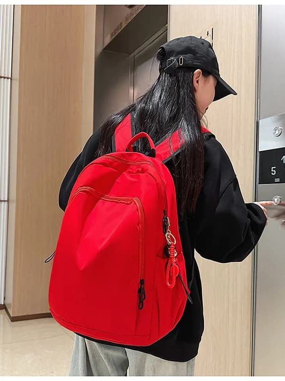Solid Color Minimalist Backpack Ladies Water Resistant Nylon Large Capacity School Travel Daypack