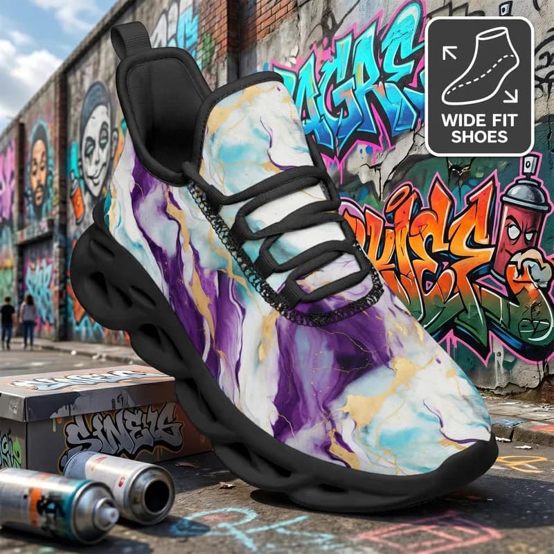 Ladies Men's Wide-Fit Marble Gradient Sneakers - Lavender Purple/purple/Turquoise color/gold Gradient Low-Top Training Shoes，Lig