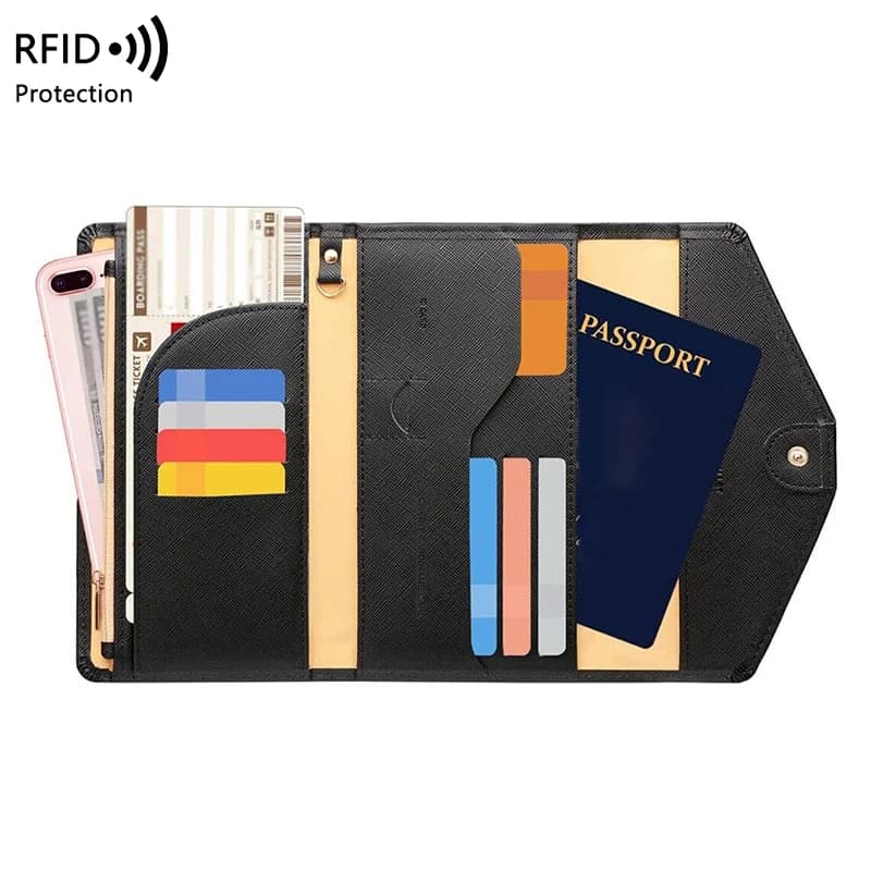 Borsa per passaporto con spazzola antifurto RFID, portafoglio da viaggio multifunzionale, porta carte multi, porta passaporto monocromatico