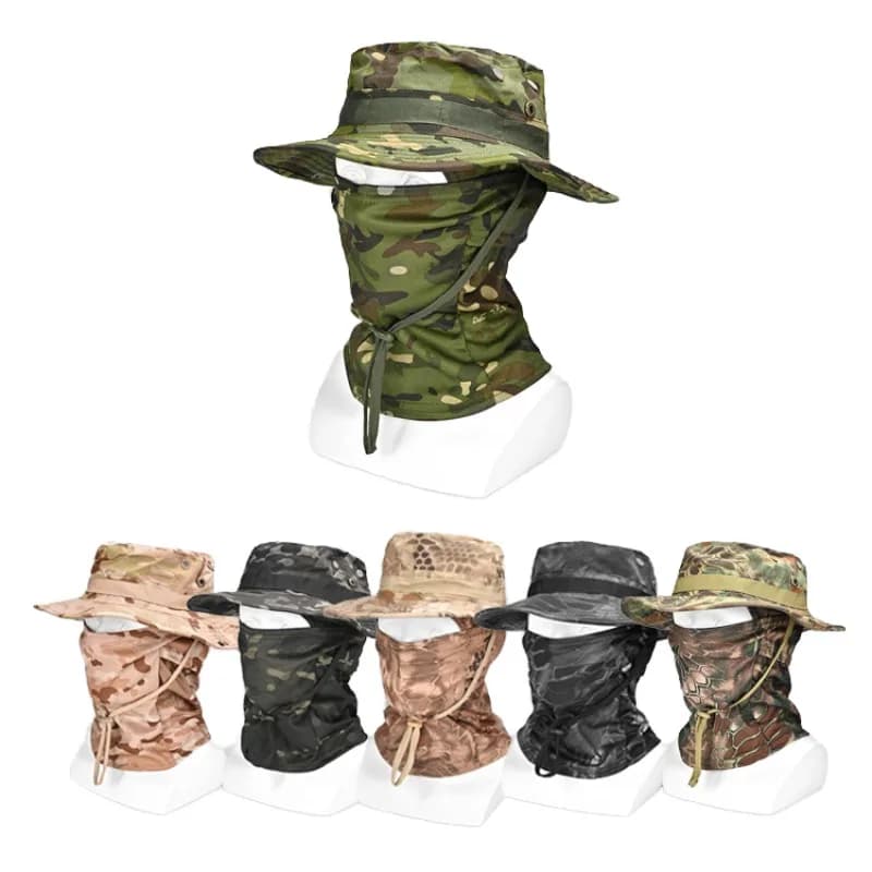 Cappello Boonie da esterno con maschera antivento, a tesa larga, protezione solare, per escursionismo, pesca, campeggio, viaggi.