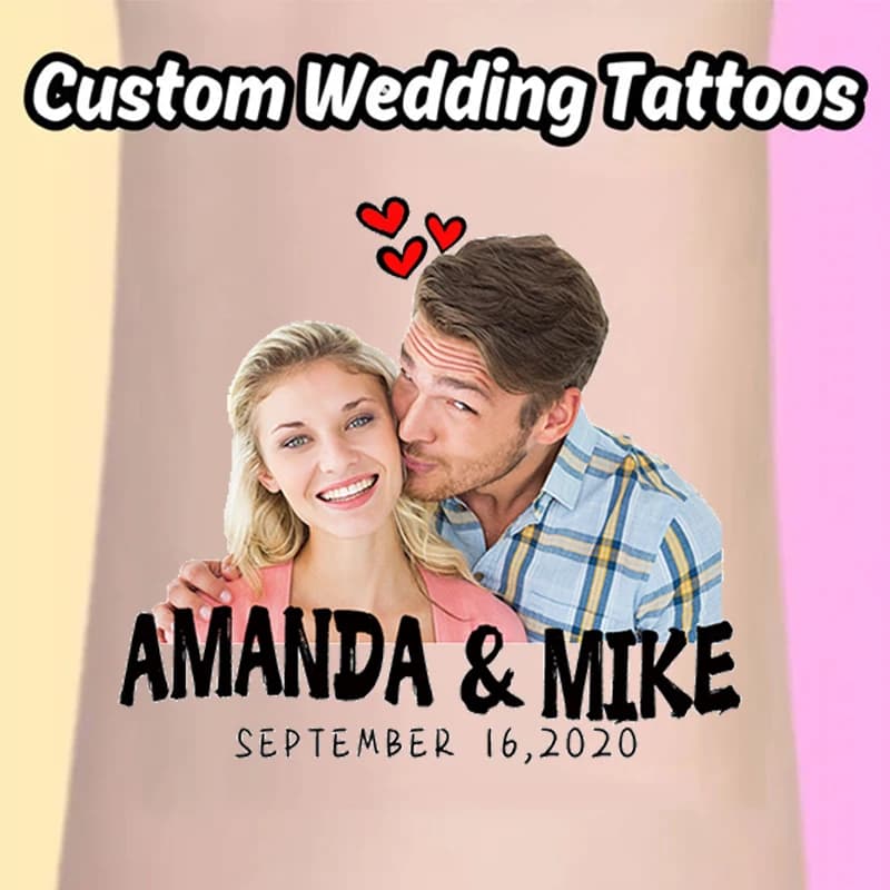 15pcs Wedding Couple Face Photo Temporary Tattoos Sticker Personalised Bride and Groom name date Wedding Anniversary Decorations