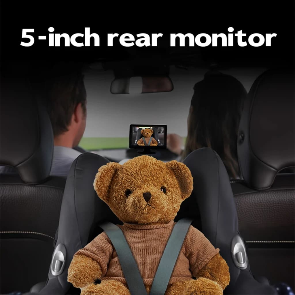 Nuovo baby monitor per auto 1080P, ampio schermo IPS ad alta definizione da 5 pollici, 3 metodi di installazione, obiettivo regolabile