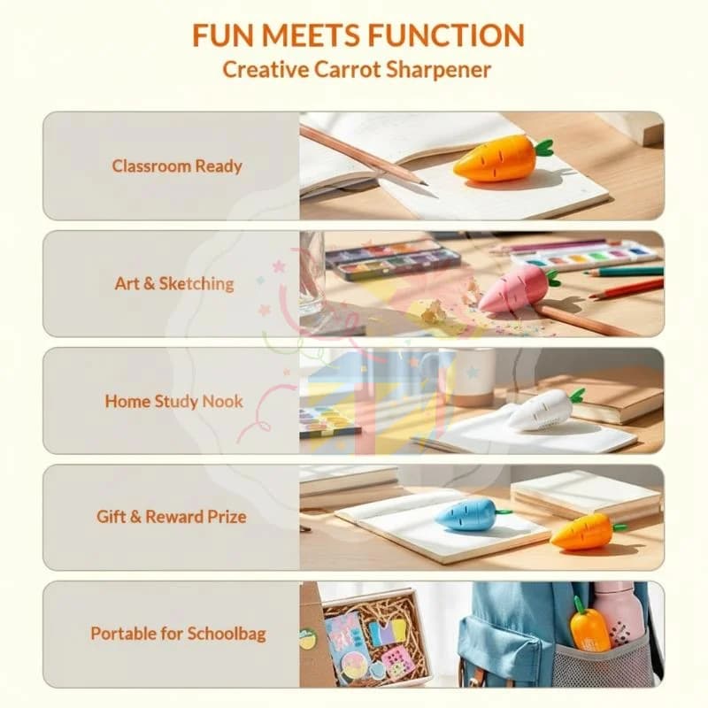 Pencil Sharpener Set 3 Pcs Cute Carrot Pineapple Design with Built-in Eraser for School Office Students Stationery