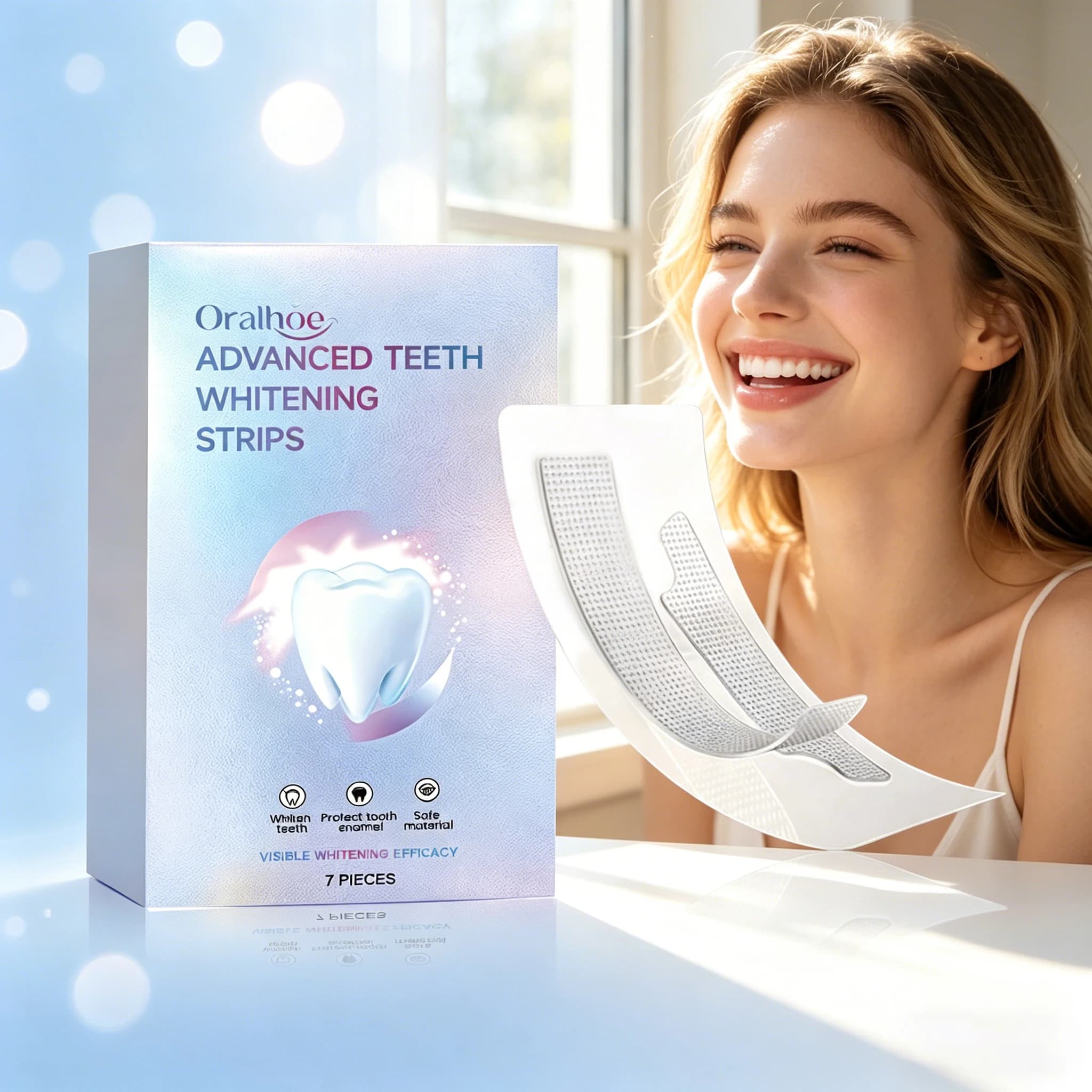 ORALHOE Set di 7 Strisce Sbiancanti per Rimuovere Placca e Macchie, Pulizia Igiene Orale, Sbiancamento, Strumenti Dentali, Alito Fresco, Cura dei Denti