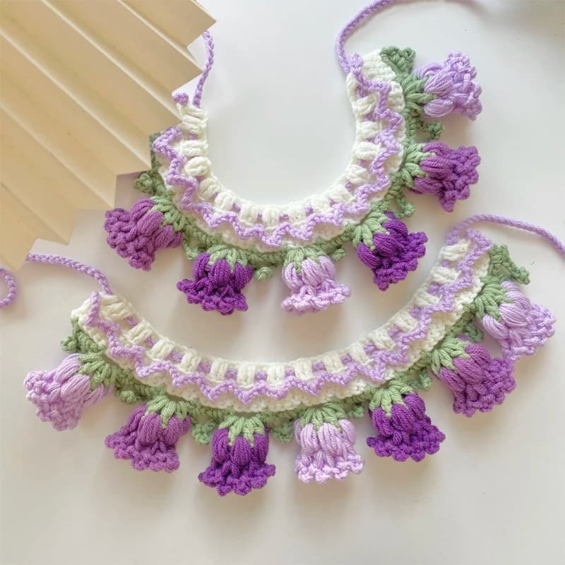 Pet drool scarf bib orchid bell flower cute photo accessory handmade knitted cat and dog scarf crochet scarf