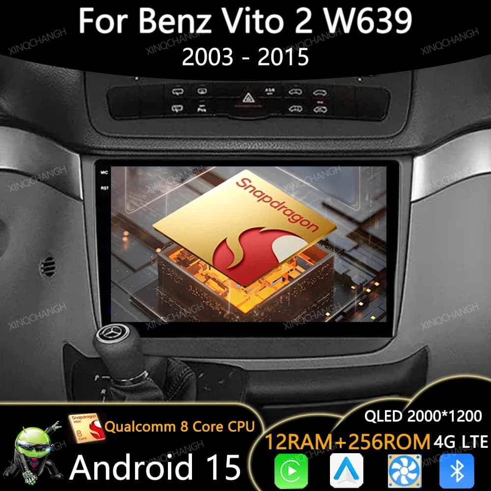 Android 15 Car Radio For Mercedes-Benz Vito 2 Viano 2 W639 2003 - 2015 BT Qualcomm GPS QLED Carplay Auto Multimedia Video Player