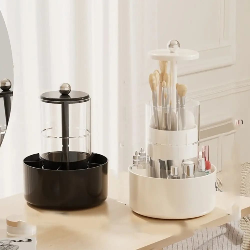 Portaspazzole per trucco con sollevamento a 4 slot Tipo di pressa Scatola di immagazzinaggio cosmetica in plastica Pennello per tubo di stoccaggio per pennelli per trucco multi-griglia antipolvere