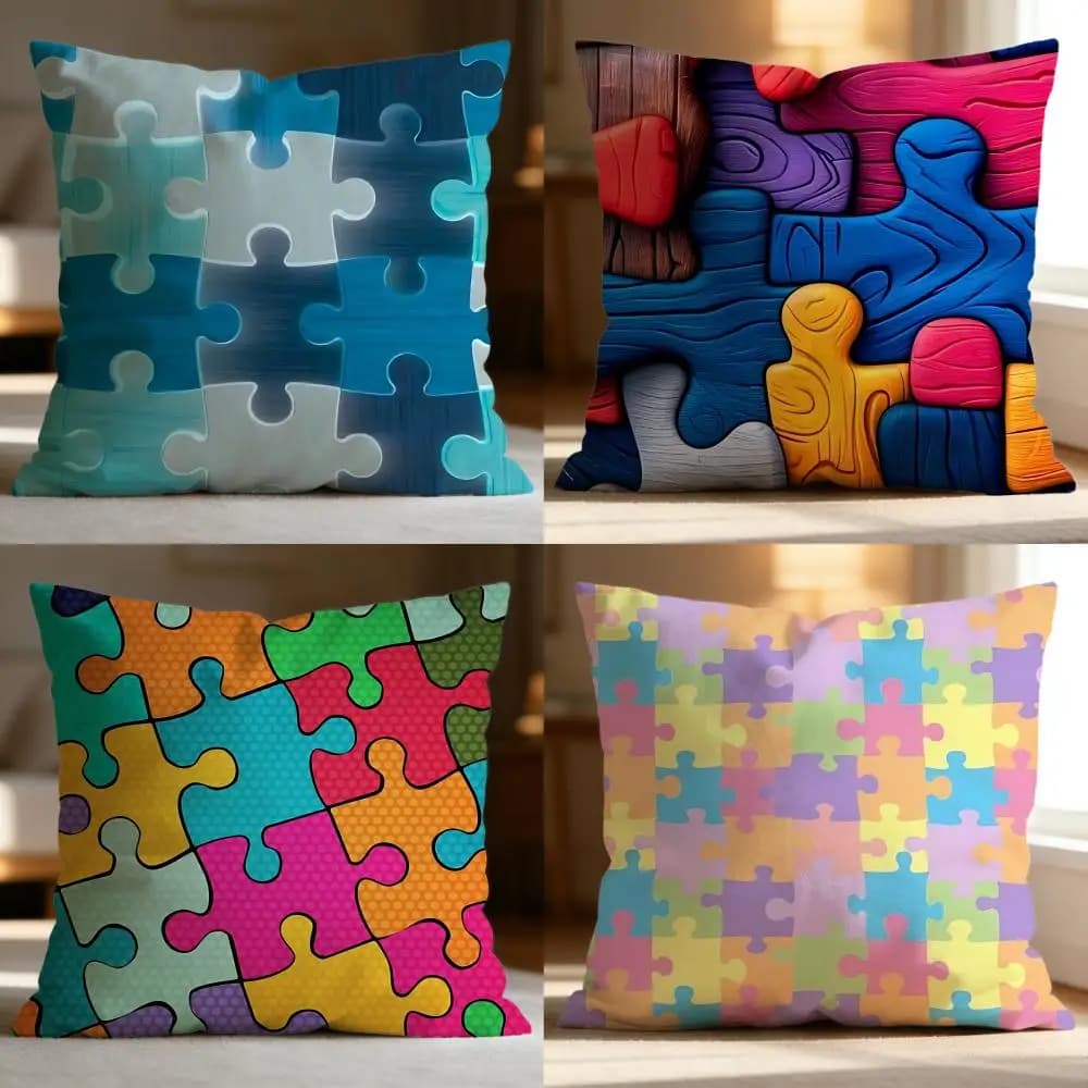 Fodera per cuscino puzzle di tendenza, morbida e lavabile, multiuso per divano, letto, viaggi e ufficio