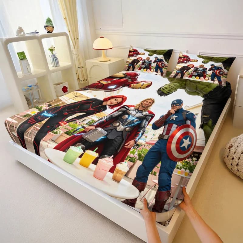 3Pcs Marvel Avengers Fitted Sheet Set With 2 Pillowcases Soft Deep Pocket Bed Sheet Superhero Bedding For Boys Bedroom Decor