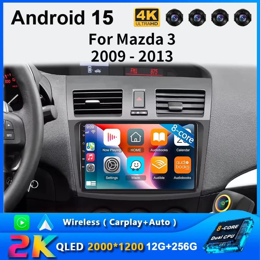 Android 15 Per Mazda 3 II Per Mazda3 BL 2009 - 2013 Carplay Auto 4G WIFI GPS Autoradio Navigazione Lettore Video Multimediale Stereo