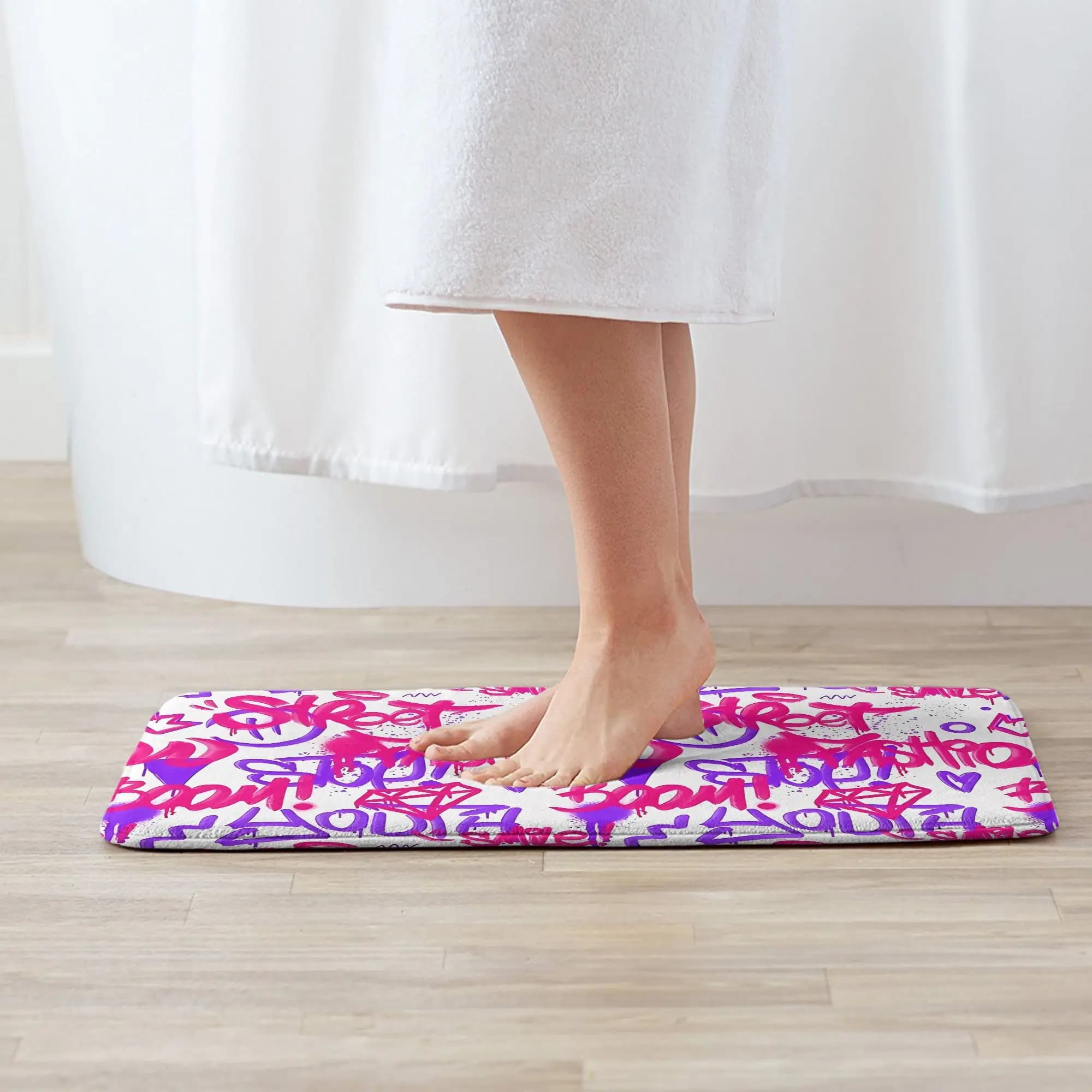 Fun Graffiti Style Bathroom Mat Rug for Entryway Shower Bath Mat Washable Decorative Floor Runner for Home Bathroom Decor