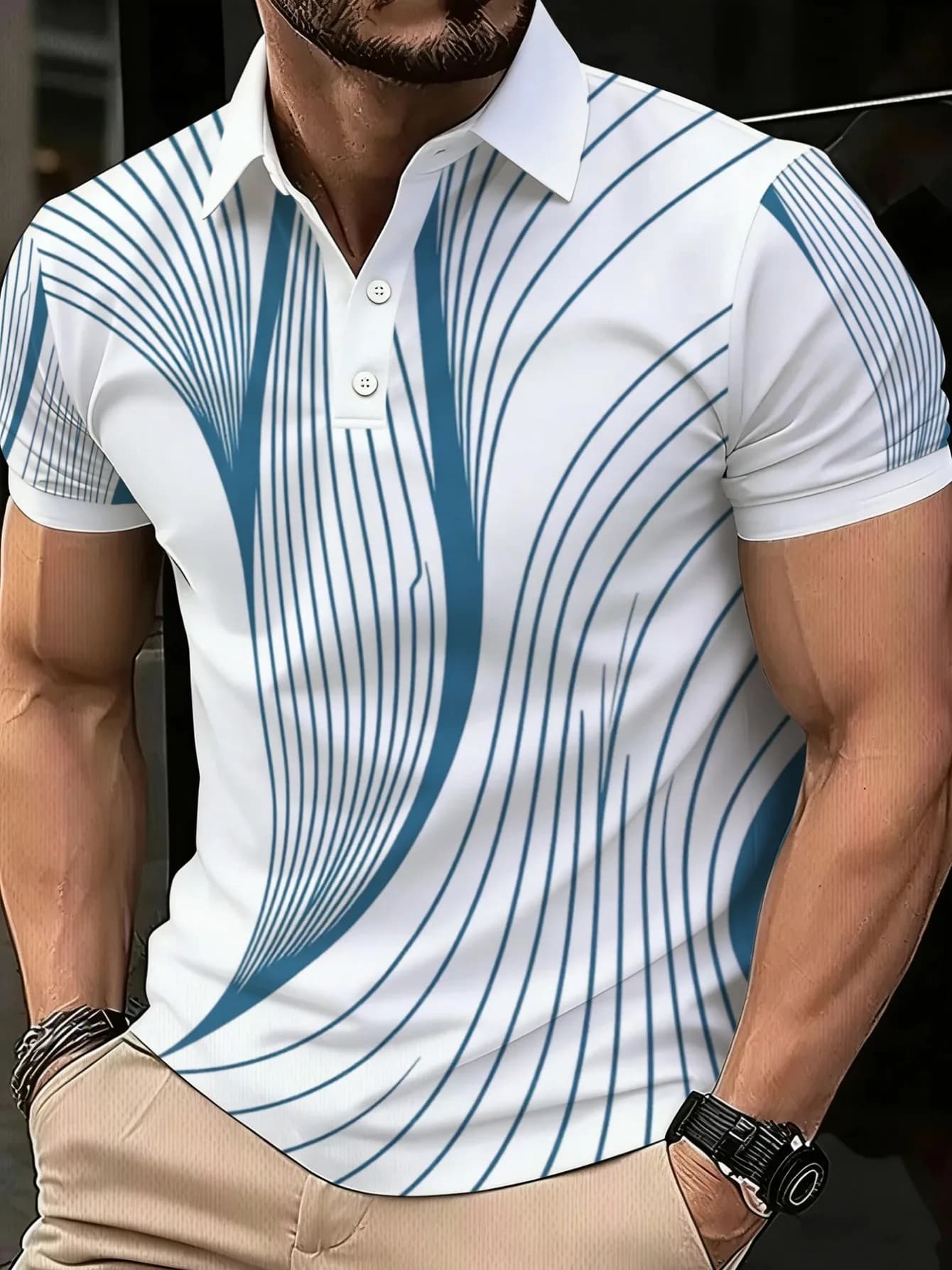 Polo a maniche corte da uomo nuovo stile estivo 2026 con stampa a righe 3D - Moda casual da strada, comoda e morbida