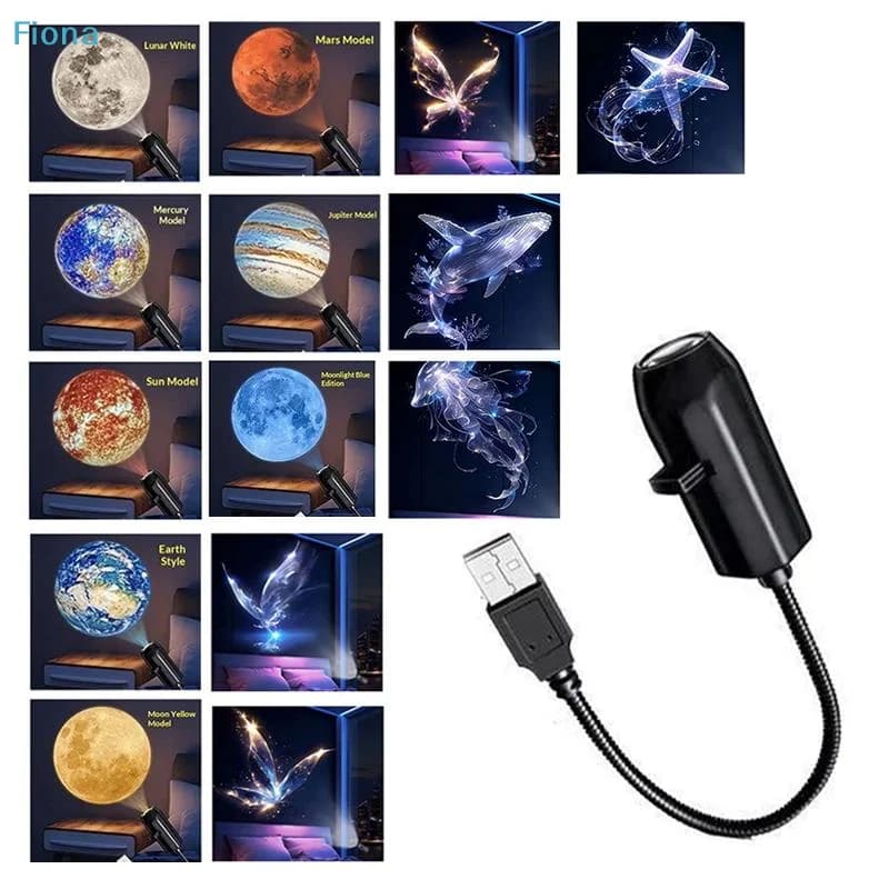 ✔ Proiettore USB Flessibile a Stella, Luce Notturna a LED con Proiezione di Luna e Pianeti, con Molteplici Modelli per Camera da Letto, Feste, Illuminazione d'Atmosfera