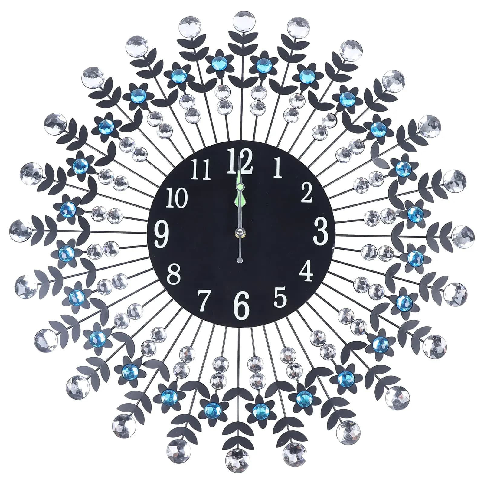 Dyrabrest 24'' Crystal Wall Clock, Large Decor Wall Clock Black Crystal Clock, Quartz Movement Wall Decor Clock W/Night Light for