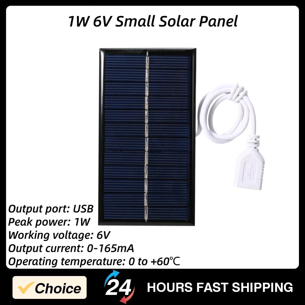 Kit pannello solare da 1 W 6 V, pannello solare portatile a risparmio energetico, caricatore solare in polisilicio, uscita USB impermeabile IP65