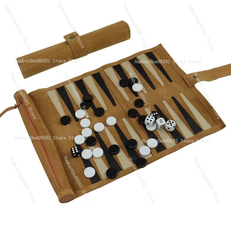 Set portatile doppio backgammon e scacchi occidentali con contenitore arrotolabile e copertura in pelle antiscivolo Giochi da tavolo da esterno