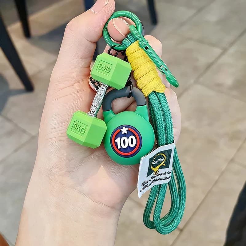 Fitness Keyring Braided with Anti-Smarriage Hand for Gym Lovers, with Pesi Plate and Nylon Fai-da-te Pendant for Sports Passionate