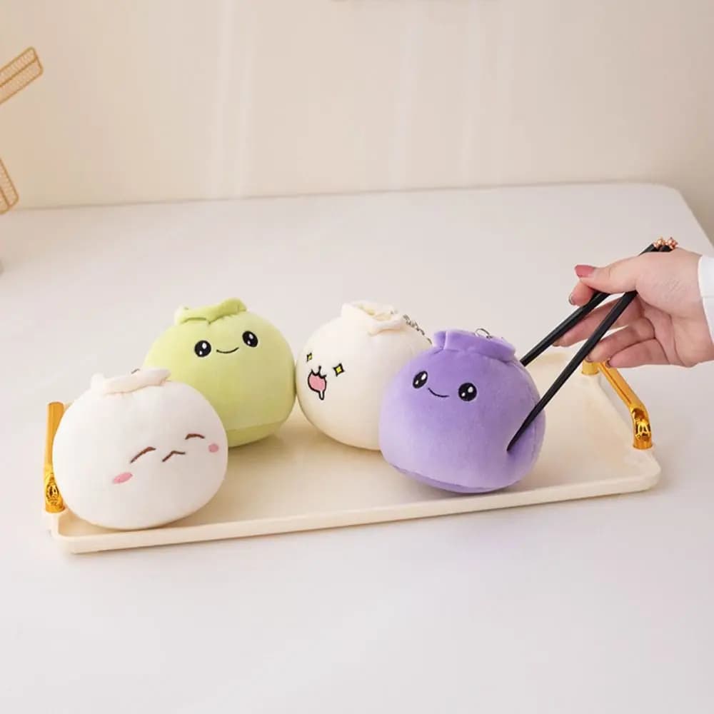 Funny Soft Dolls Rice Bao Plush Key Holder Cartoon Steamed Stuffed Bun Keyring Mini Plush Dumplings Keychain Hanging Doll
