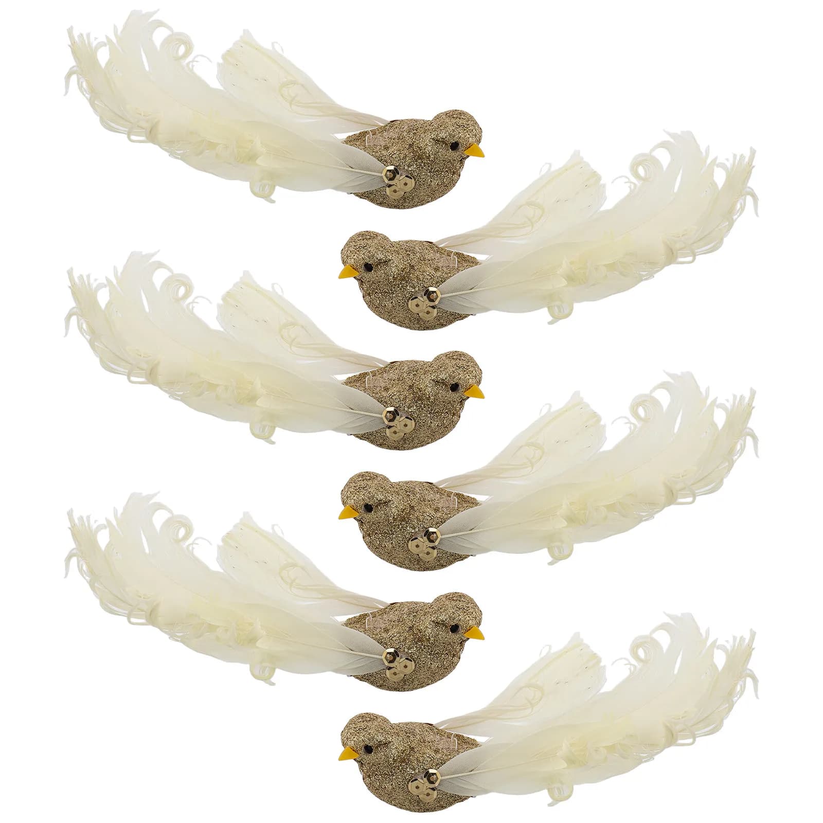6Pcs Faux Plumage Birds Realistic Artificial Birds with Glitter Accents for Indoor Plants Garden Landscaping Bird Decor Home