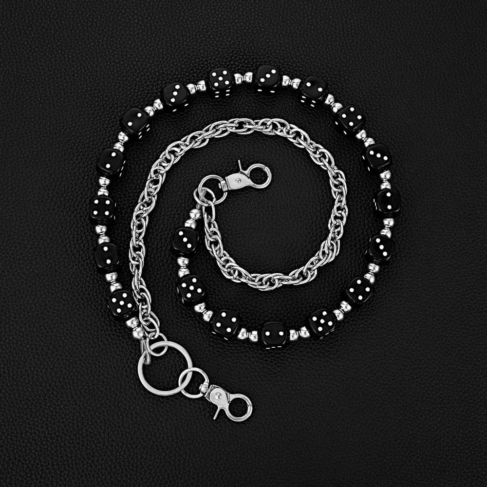Chain for Jeans with Colorful Dice, Double Layer Pants Chain with Gothic Beads, Metal Chain Korean Style Harajuku Punk, Belt Chain Streetwear